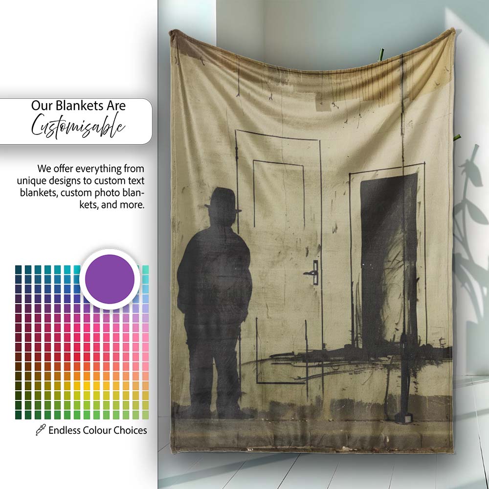 Shadow Man Among Painted Doorways Urban Art, Bedroom Living Room Accent, Unique Artistic Design - Super Soft Fleece Blanket Bed Sofa Throw