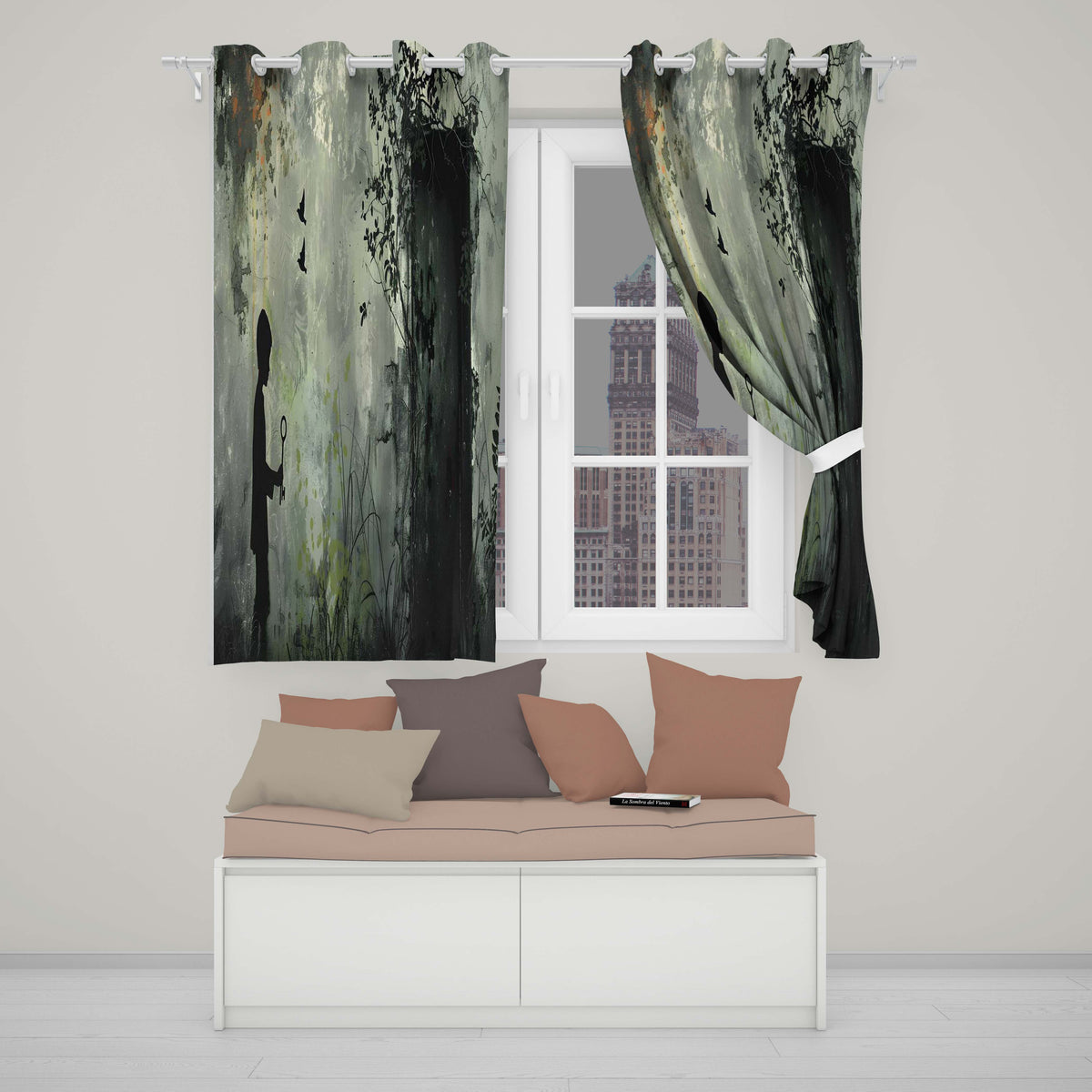 Child Holding Key Near Overgrown Door Art Elegant Timeless Artwork for Home Decor Readymade Eyelet Ring Top Thermal 100% Blackout Curtains