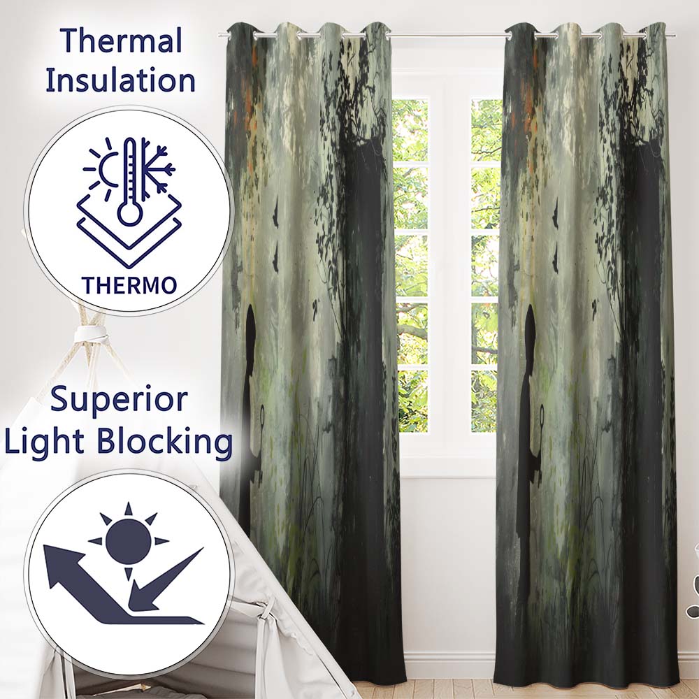 Child Holding Key Near Overgrown Door Art Elegant Timeless Artwork for Home Decor Readymade Eyelet Ring Top Thermal 100% Blackout Curtains