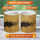 Black Bird Burst on Mustard Yellow Wall Art 11oz Ceramic Coffee Tea Mug White Large Handle