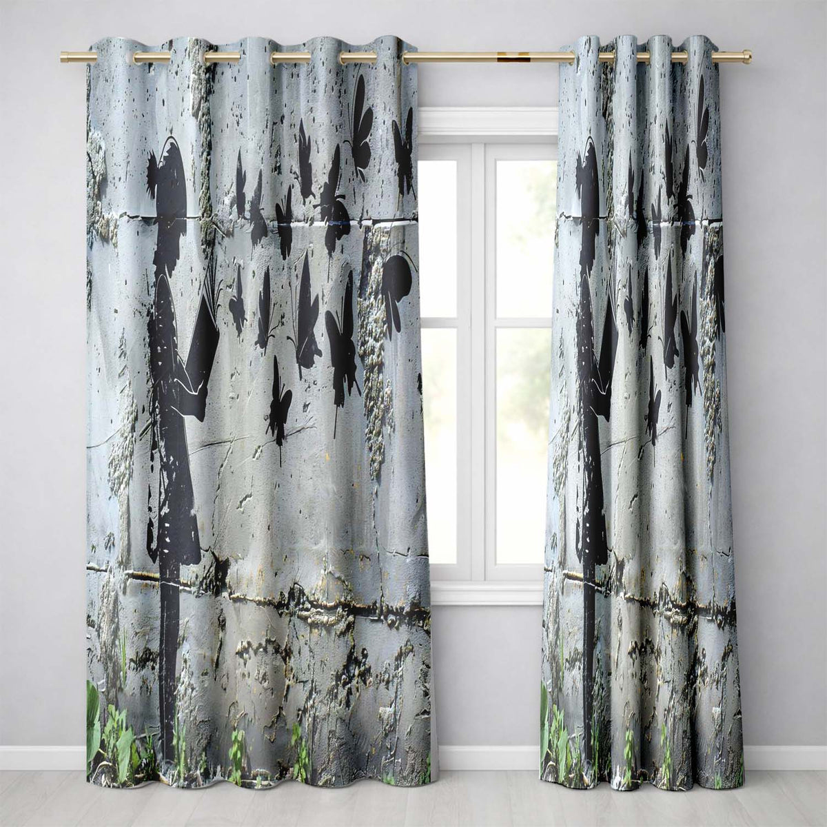 Girl Reading Book Butterfly Street Art Expressive Artistic Artwork for Home Decor Readymade Eyelet Ring Top Thermal 100% Blackout Curtains