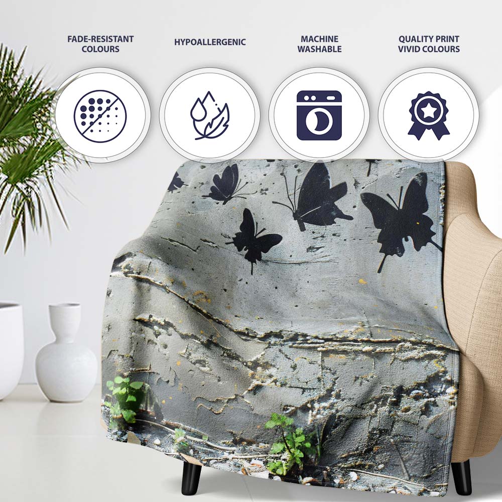 Girl Reading Book Butterfly Street Art, Comfortable Everyday Use, Thoughtful Housewarming Gift - Super Soft Fleece Blanket Bed Sofa Throw