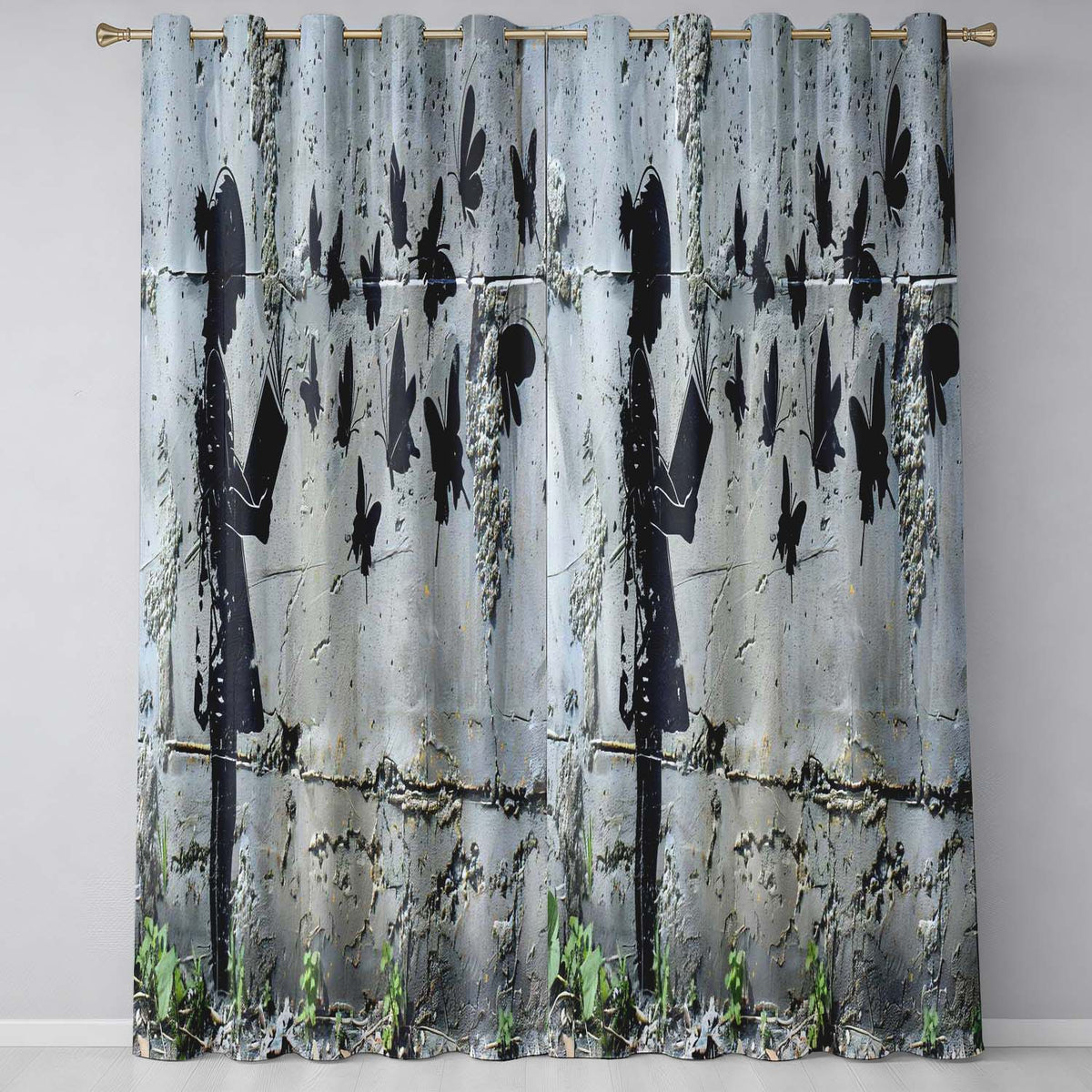 Girl Reading Book Butterfly Street Art Expressive Artistic Artwork for Home Decor Readymade Eyelet Ring Top Thermal 100% Blackout Curtains