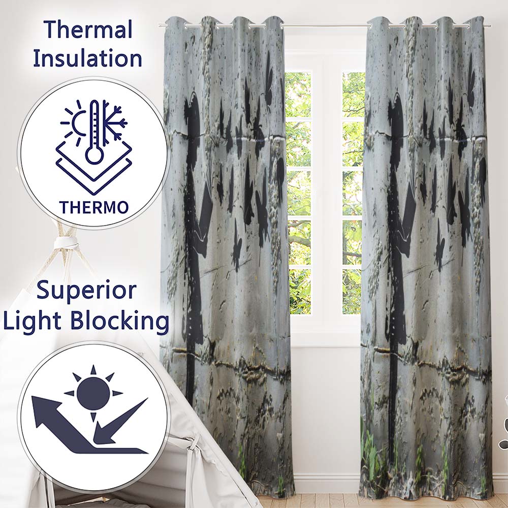 Girl Reading Book Butterfly Street Art Expressive Artistic Artwork for Home Decor Readymade Eyelet Ring Top Thermal 100% Blackout Curtains