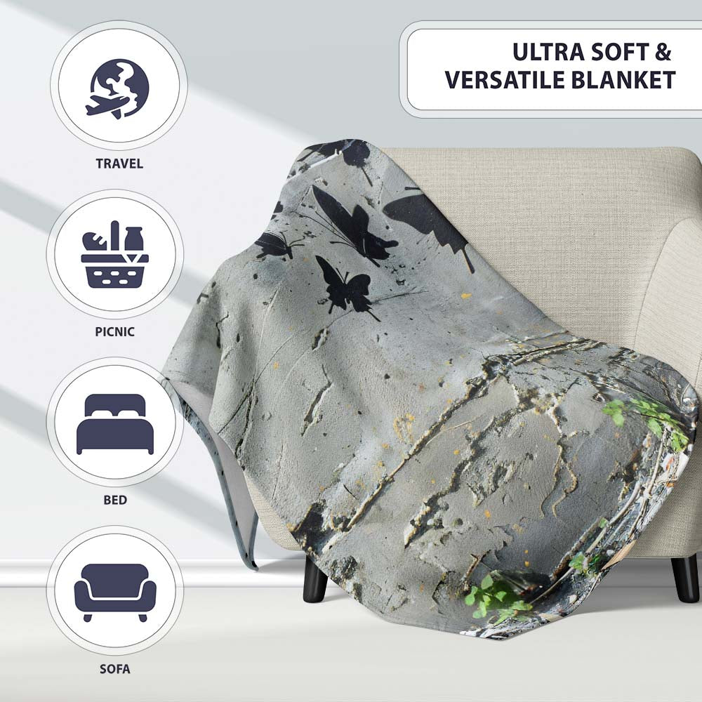Girl Reading Book Butterfly Street Art, Comfortable Everyday Use, Thoughtful Housewarming Gift - Super Soft Fleece Blanket Bed Sofa Throw