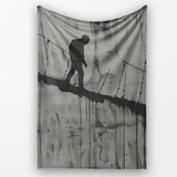 Lone Walker on Barbed Wire Tightrope Urban Art, Lightweight Warm Gift, Comfortable Everyday Use - Super Soft Fleece Blanket Bed Sofa Throw