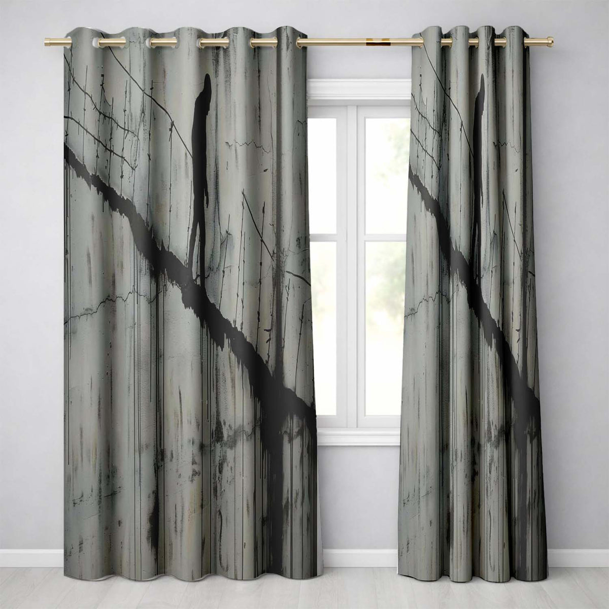 Lone Walker on Barbed Wire Tightrope Urban Art Artistic Artwork for Bedroom Decor Readymade Eyelet Ring Top Thermal 100% Blackout Curtains