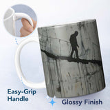 Lone Walker on Barbed Wire Tightrope Urban Art 11oz Ceramic Coffee Tea Mug White Large Handle