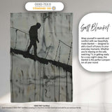 Lone Walker on Barbed Wire Tightrope Urban Art, Lightweight Warm Gift, Comfortable Everyday Use - Super Soft Fleece Blanket Bed Sofa Throw