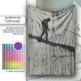 Lone Walker on Barbed Wire Tightrope Urban Art, Lightweight Warm Gift, Comfortable Everyday Use - Super Soft Fleece Blanket Bed Sofa Throw