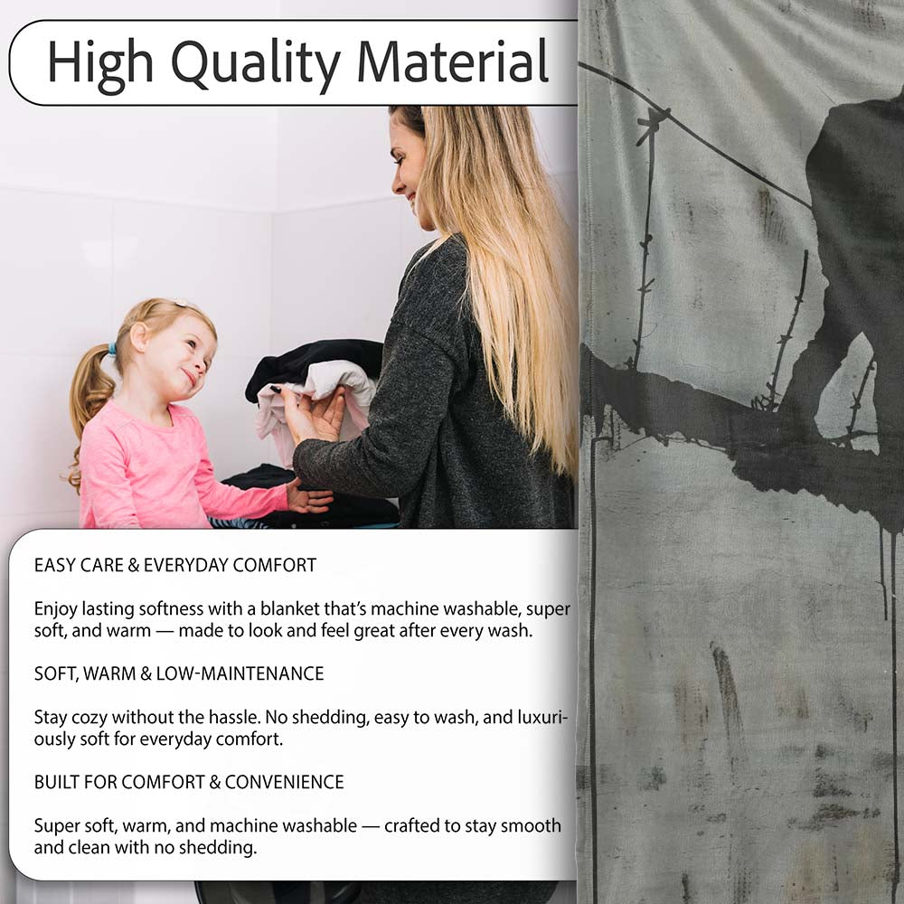 Lone Walker on Barbed Wire Tightrope Urban Art, Lightweight Warm Gift, Comfortable Everyday Use - Super Soft Fleece Blanket Bed Sofa Throw