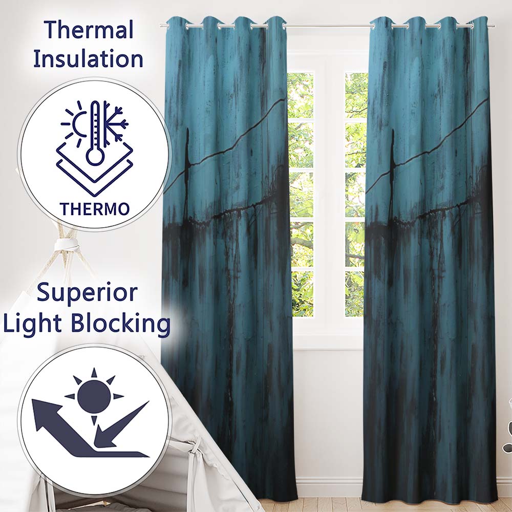 Minimalist Blue Tightrope Walker Abstract Wall Art Timeless Design for Home Decor Readymade Eyelet Ring Top Thermal 100% Blackout Curtains