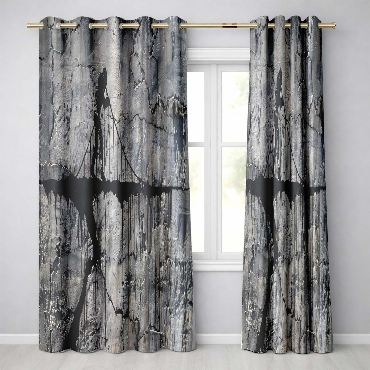 Silhouette Child Crossing Suspension Bridge Street Art Modern Artistic Home Decor Readymade Eyelet Ring Top Thermal 100% Blackout Curtains