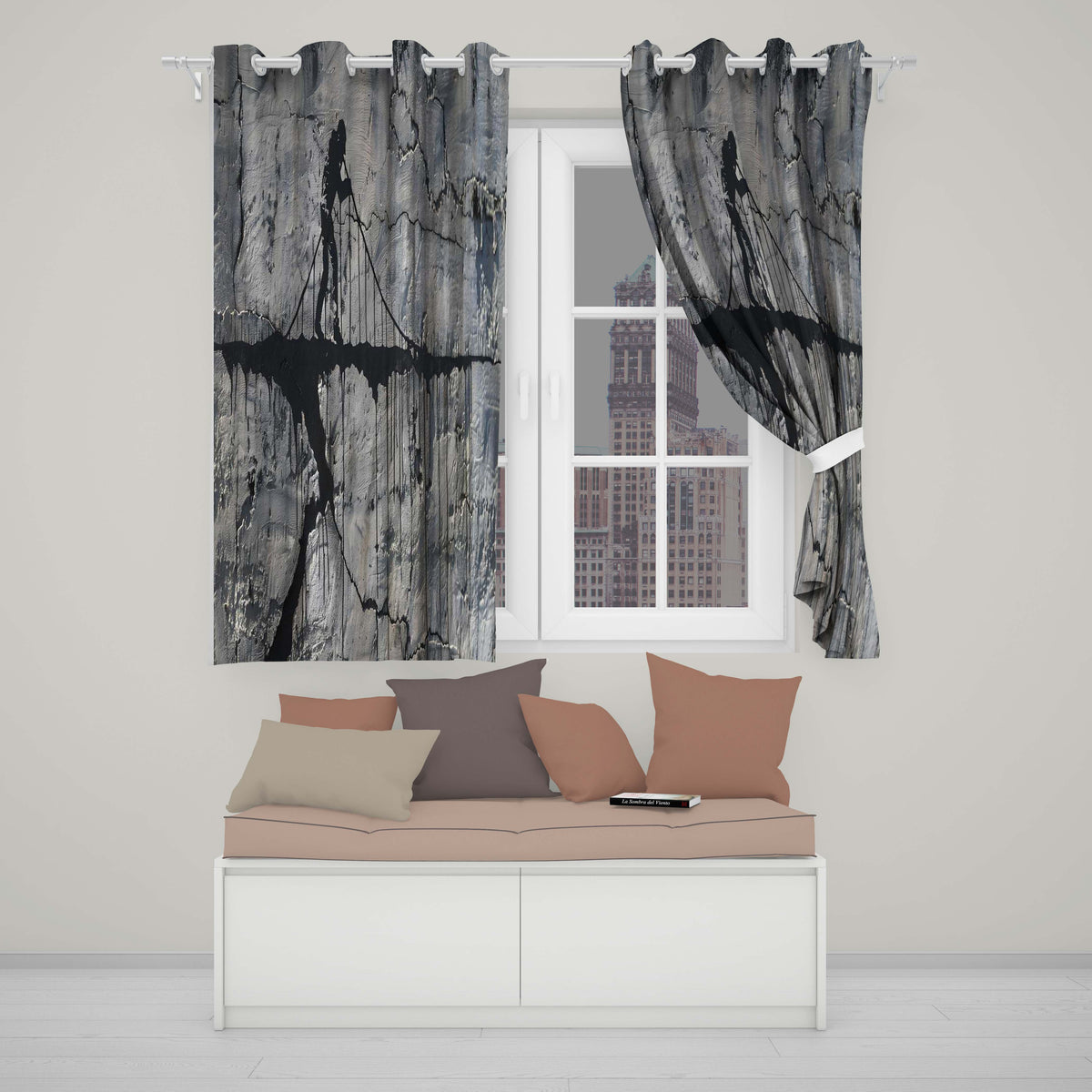 Silhouette Child Crossing Suspension Bridge Street Art Modern Artistic Home Decor Readymade Eyelet Ring Top Thermal 100% Blackout Curtains