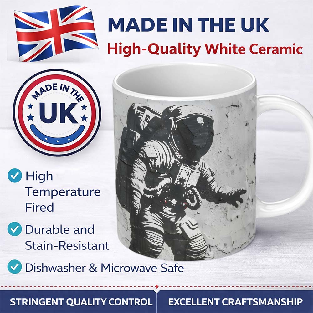 Monochrome Astronaut Space Graffiti Street Art 11oz Ceramic Coffee Tea Mug White Large Handle