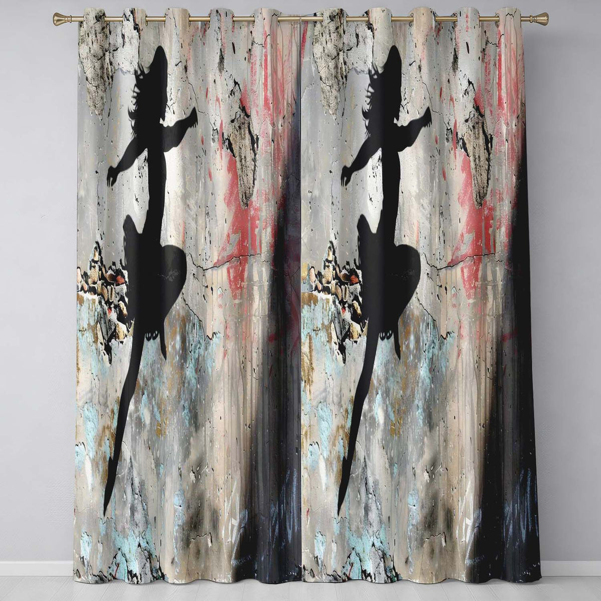 Dancing Ballerina Silhouette Urban Graffiti Wall Art Artistic Artistic Home Decor Readymade Eyelet Ring Top Thermal 100% Blackout Curtains