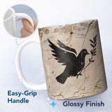Black Peace Dove Olive Branch Minimalist Wall Art 11oz Ceramic Coffee Tea Mug White Large Handle