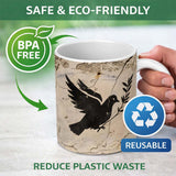 Black Peace Dove Olive Branch Minimalist Wall Art 11oz Ceramic Coffee Tea Mug White Large Handle