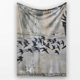 Flying Black Birds Flock Urban Graffiti Wall Art, All Season Comfort, Gift for Adults and Teens - Super Soft Fleece Blanket Bed Sofa Throw