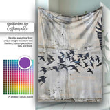 Flying Black Birds Flock Urban Graffiti Wall Art, All Season Comfort, Gift for Adults and Teens - Super Soft Fleece Blanket Bed Sofa Throw