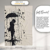 Musical Couple Under Umbrella Black Silhouette Art, All Season Comfort, Stylish Room Decoration - Super Soft Fleece Blanket Bed Sofa Throw