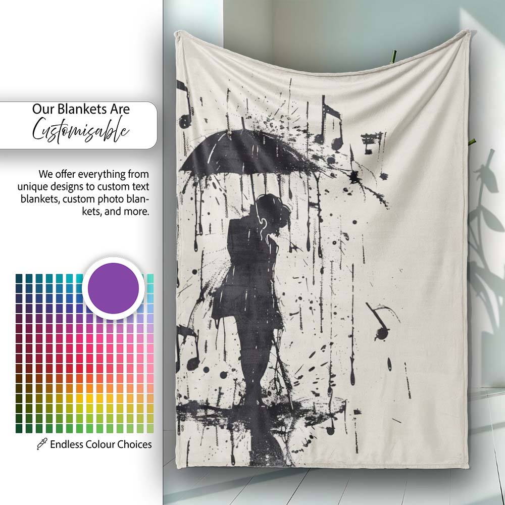 Musical Couple Under Umbrella Black Silhouette Art, All Season Comfort, Stylish Room Decoration - Super Soft Fleece Blanket Bed Sofa Throw