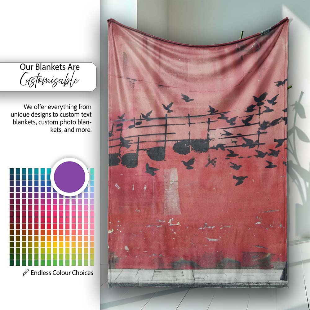 Red Music Notes Transforming Into Flying Birds Art, All Season Comfort, Stylish Room Decoration - Super Soft Fleece Blanket Bed Sofa Throw