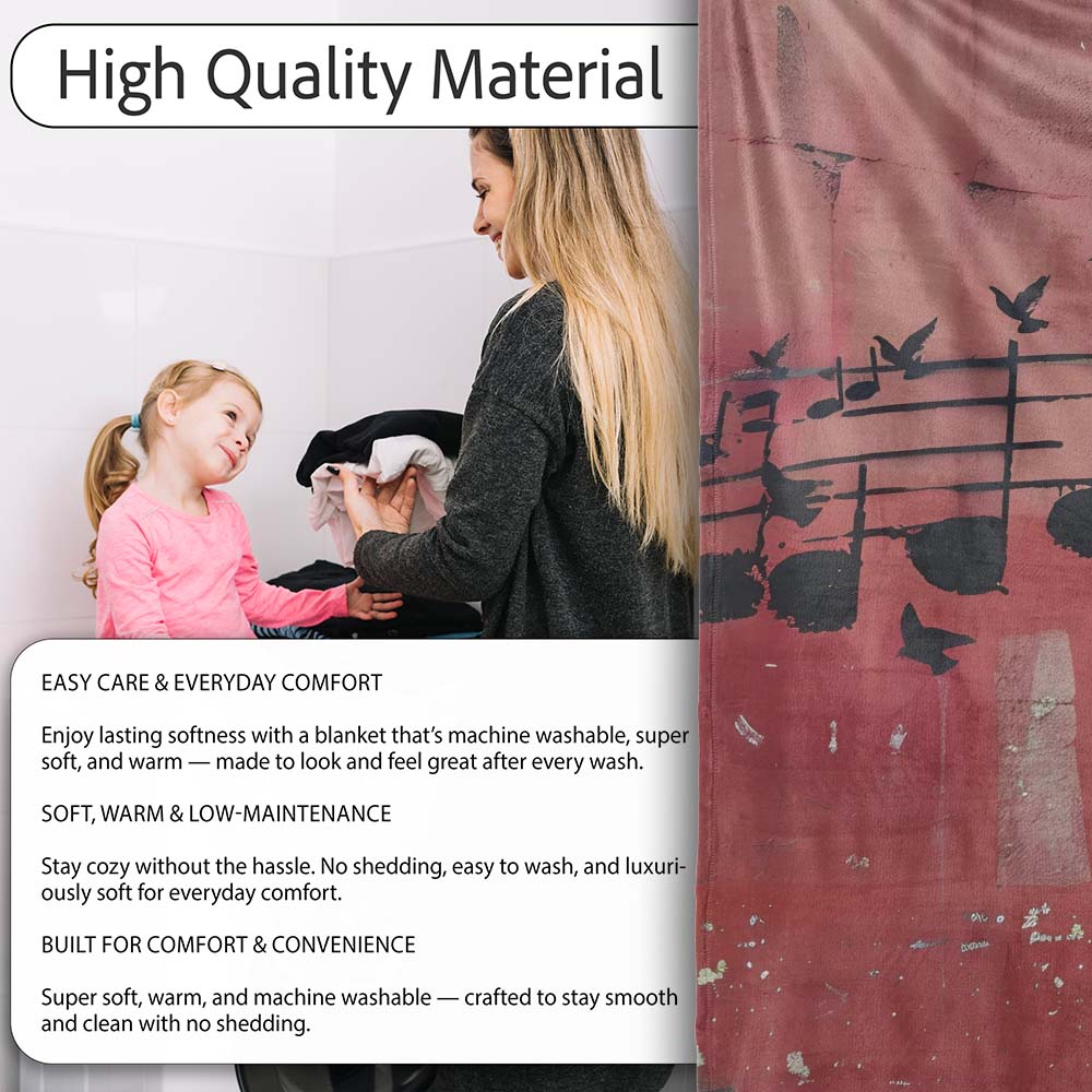Red Music Notes Transforming Into Flying Birds Art, All Season Comfort, Stylish Room Decoration - Super Soft Fleece Blanket Bed Sofa Throw