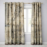 Beige Musical Staff and Flying Birds Street Art Elegant Artwork for Bedroom Decor Readymade Eyelet Ring Top Thermal 100% Blackout Curtains