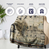 Beige Musical Staff and Flying Birds Street Art, Bedroom Living Room Accent, All Season Comfort - Super Soft Fleece Blanket Bed Sofa Throw
