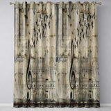 Beige Musical Staff and Flying Birds Street Art Elegant Artwork for Bedroom Decor Readymade Eyelet Ring Top Thermal 100% Blackout Curtains