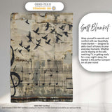 Beige Musical Staff and Flying Birds Street Art, Bedroom Living Room Accent, All Season Comfort - Super Soft Fleece Blanket Bed Sofa Throw