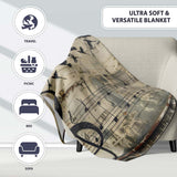 Beige Musical Staff and Flying Birds Street Art, Bedroom Living Room Accent, All Season Comfort - Super Soft Fleece Blanket Bed Sofa Throw