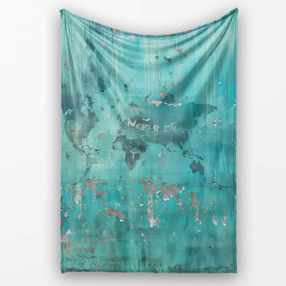 Turquoise Child Holding Moon Globe Street Art, All Season Comfort, Thoughtful Housewarming Gift - Super Soft Fleece Blanket Bed Sofa Throw