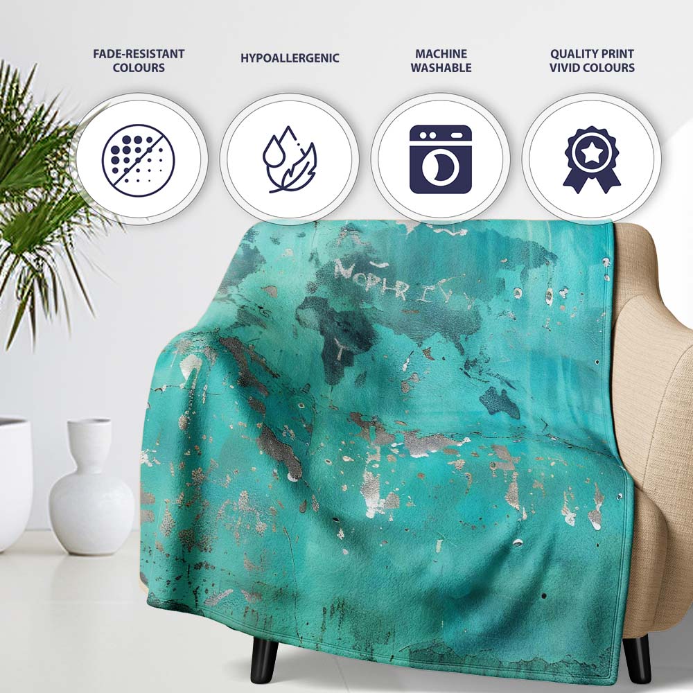 Turquoise Child Holding Moon Globe Street Art, All Season Comfort, Thoughtful Housewarming Gift - Super Soft Fleece Blanket Bed Sofa Throw