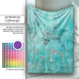 Turquoise Child Holding Moon Globe Street Art, All Season Comfort, Thoughtful Housewarming Gift - Super Soft Fleece Blanket Bed Sofa Throw