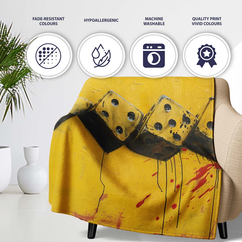 Yellow Black Domino Chain Abstract Graffiti Art, Bedroom Living Room Accent, All Season Comfort - Super Soft Fleece Blanket Bed Sofa Throw