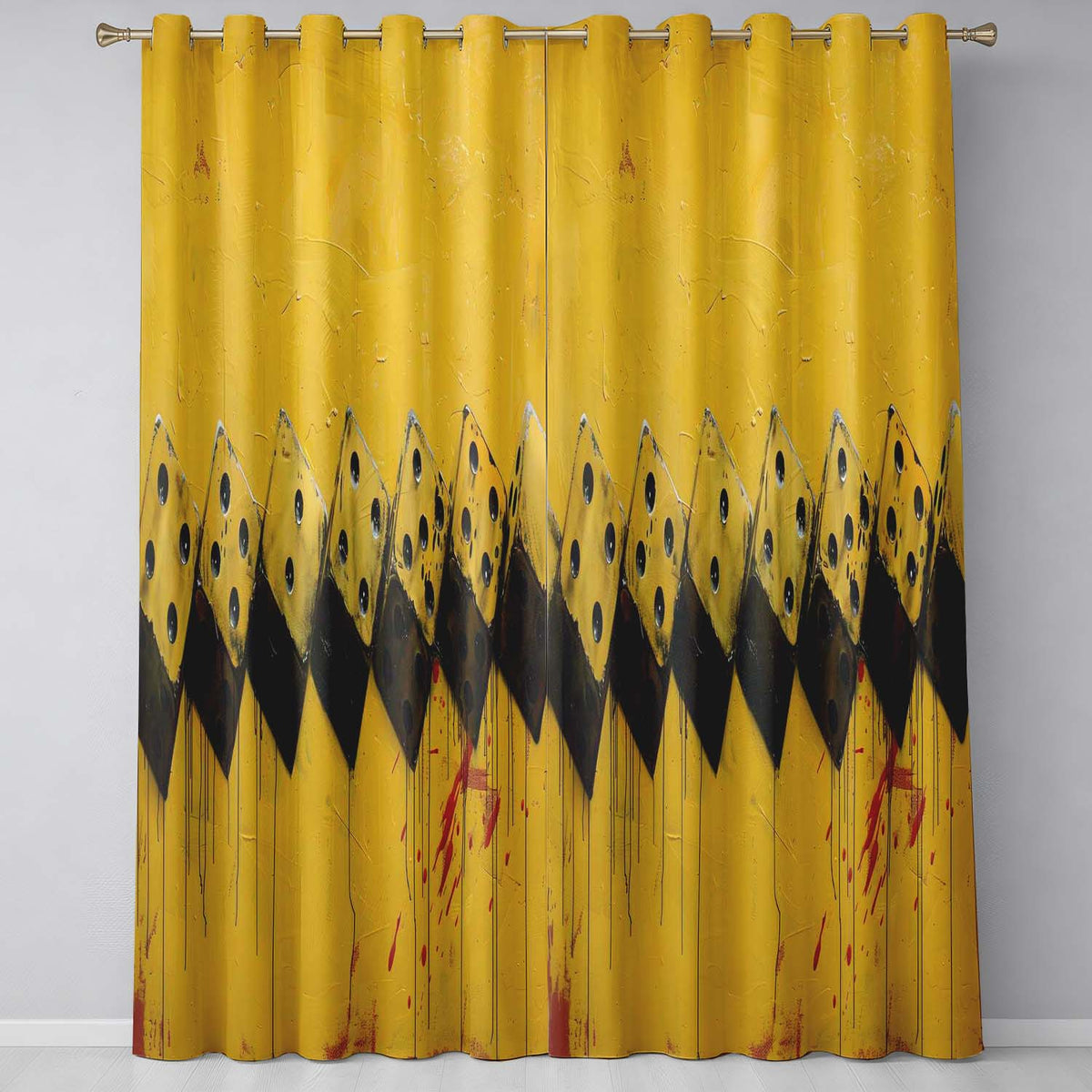 Yellow Black Domino Chain Abstract Graffiti Art Distinctive Design for Home Decor Readymade Eyelet Ring Top Thermal 100% Blackout Curtains
