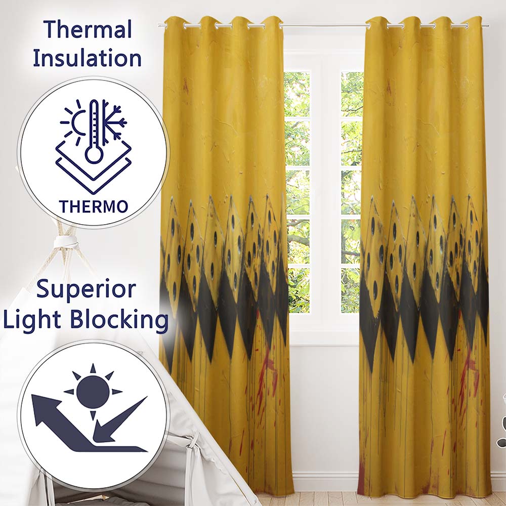 Yellow Black Domino Chain Abstract Graffiti Art Distinctive Design for Home Decor Readymade Eyelet Ring Top Thermal 100% Blackout Curtains