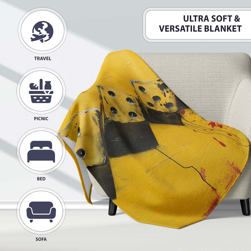 Yellow Black Domino Chain Abstract Graffiti Art, Bedroom Living Room Accent, All Season Comfort - Super Soft Fleece Blanket Bed Sofa Throw