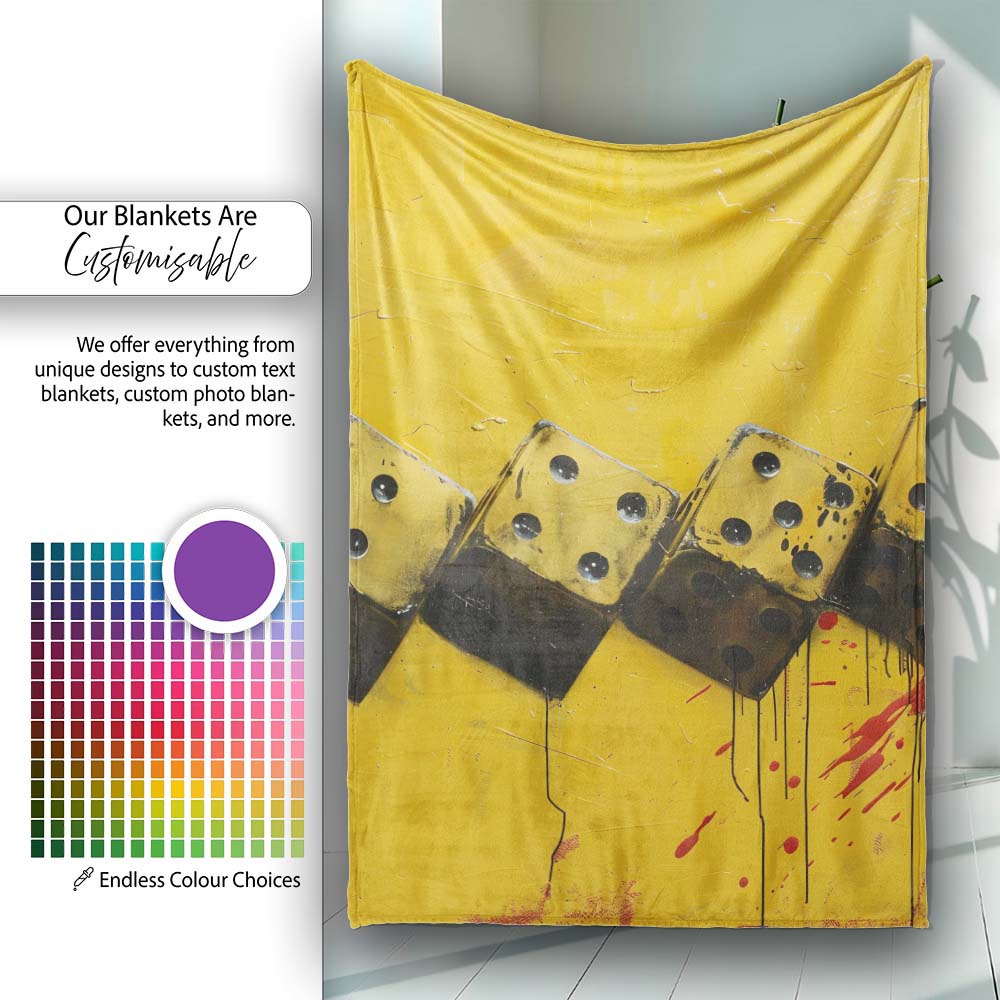 Yellow Black Domino Chain Abstract Graffiti Art, Bedroom Living Room Accent, All Season Comfort - Super Soft Fleece Blanket Bed Sofa Throw