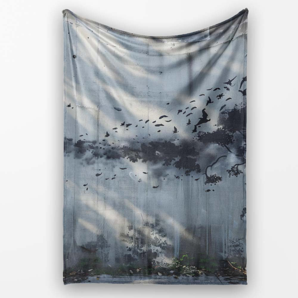Monochrome Child Profile Birds and Tree Dreamscape Art, Decorative Comfortable Everyday Comfort - Super Soft Fleece Blanket Bed Sofa Throw