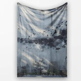 Monochrome Child Profile Birds and Tree Dreamscape Art, Decorative Comfortable Everyday Comfort - Super Soft Fleece Blanket Bed Sofa Throw