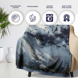 Monochrome Child Profile Birds and Tree Dreamscape Art, Decorative Comfortable Everyday Comfort - Super Soft Fleece Blanket Bed Sofa Throw