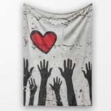 Red Heart Above Raised Hands Community Street Art, All Season Comfort, Comfortable Everyday Use - Super Soft Fleece Blanket Bed Sofa Throw