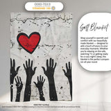 Red Heart Above Raised Hands Community Street Art, All Season Comfort, Comfortable Everyday Use - Super Soft Fleece Blanket Bed Sofa Throw