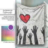 Red Heart Above Raised Hands Community Street Art, All Season Comfort, Comfortable Everyday Use - Super Soft Fleece Blanket Bed Sofa Throw