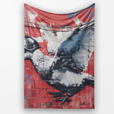Grey Pigeon in Flight on Red Graffiti Background, All Season Comfort, Decorative Wall Art Style - Super Soft Fleece Blanket Bed Sofa Throw