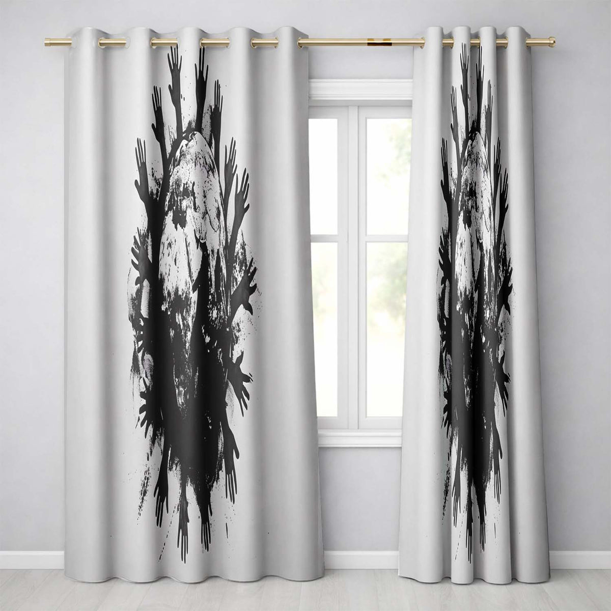 Global Unity Earth With Reaching Hands Monochrome Art Vibrant Artistic Home Decor Readymade Eyelet Ring Top Thermal 100% Blackout Curtains