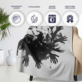 Global Unity Earth With Reaching Hands Monochrome Art, Decorative Comfortable Housewarming Gift - Super Soft Fleece Blanket Bed Sofa Throw